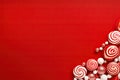 Christmas background with red and white candies and lollipops Royalty Free Stock Photo