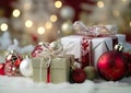 Christmas background with red white and gold theme. Christmas holiday concept. Royalty Free Stock Photo