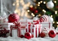 Christmas background with red white and gold theme. Christmas holiday concept. Royalty Free Stock Photo