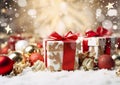 Christmas background with red white and gold theme. Christmas holiday concept. Royalty Free Stock Photo