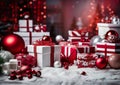 Christmas background with red white and gold theme. Christmas holiday concept. Royalty Free Stock Photo