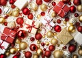 Christmas background with red white and gold theme. Christmas holiday concept. Royalty Free Stock Photo