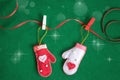 Christmas background with red and white mittens