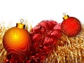 Christmas background with red and yellow ornament on a white background. Royalty Free Stock Photo