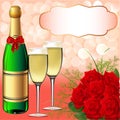 Christmas background with roses and champagne Royalty Free Stock Photo