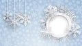 Christmas background with round frame and snowflakes Royalty Free Stock Photo