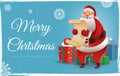 Christmas background with Santa Claus. Cute christmas Santa with bag presents. Merry Christmas and Happy New Year Royalty Free Stock Photo