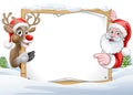 Christmas Santa and Reindeer Sign Background Royalty Free Stock Photo