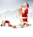 Christmas background with Santa Claus reading a long list of gifts Royalty Free Stock Photo