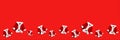 Christmas background Santa Claus Saint Nicholas six mini coats costumes white cuffs flat lay pattern isolated colourful red banner