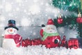 Christmas background with santa claus and snowman Royalty Free Stock Photo