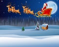 Christmas background with Santa Clause riding his reindeer sleigh Royalty Free Stock Photo