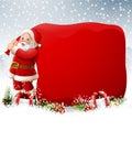 Christmas background with Santa pulling a huge bag