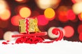 Christmas background with Santa sleigh and gold gift against abstract bokeh light background Royalty Free Stock Photo