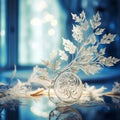Christmas background scene of a frosted clear glass decorative ornament
