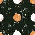 Christmas background. Seamless abstract pattern with Christmas trees, gifts and Christmas balls Royalty Free Stock Photo