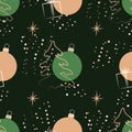 Christmas background. Seamless abstract pattern with Christmas trees, gifts, snowflakes and Christmas balls Royalty Free Stock Photo