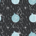 Christmas background. Seamless abstract pattern with Christmas trees, gifts and Christmas balls Royalty Free Stock Photo