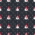 Christmas background. Seamless winter pattern with cute snowmen on dark blue Royalty Free Stock Photo