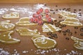 Christmas decoration of gingebreads on a wooden board