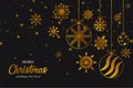 Christmas background with Shining gold Snowflakes. Lettering Merry Christmas card vector Illustration. Royalty Free Stock Photo