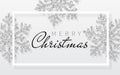 Christmas background with shining silver snowflakes and white frame. Merry Christmas and Happy New Year card. Vector Illustration Royalty Free Stock Photo