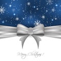 Christmas background with silver ribbon, snowflakes and glitter, design for your greeting card Royalty Free Stock Photo