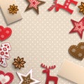 Christmas background, small scandinavian styled decorations lying on polka dot patterned backdrop, illustration Royalty Free Stock Photo