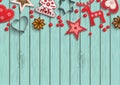 Christmas background, small scandinavian styled decorations lying on polka dot patterned backdrop, illustration Royalty Free Stock Photo