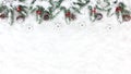 Christmas Background with Snow, Stars, Pine Cones and Fir Tree T