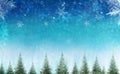 Conceptual christmas winter scene with decorative pine trees against star sky. Royalty Free Stock Photo
