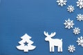Christmas background.Snowflakes,reindeer,christmas tree on navy blue background. Royalty Free Stock Photo