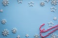 Christmas background.Snowflakes and stars blue background. Royalty Free Stock Photo