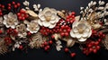 Christmas background - snowy fir branch adorned with pine cones Royalty Free Stock Photo