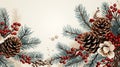 Christmas background - snowy fir branch adorned with pine cones Royalty Free Stock Photo