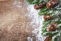 Christmas background with snowy fir branches and cones. Holiday banner Royalty Free Stock Photo