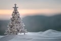 Christmas background with snowy fir trees. Snow Covered Christmas Tree stands out brightly against blurred nature background. Outd Royalty Free Stock Photo