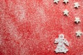 Christmas background.Stars and angel on red background. Royalty Free Stock Photo