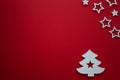 Christmas background.Stars and christmas tree on red  background. Royalty Free Stock Photo