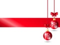 Christmas red ball decoration using snowflake motif with red ribbon bow in white background. Adding shiny red rope for text. Royalty Free Stock Photo