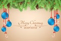 Christmas background. Template for your project. Blue balls. Snowy berries with a fir tree on a light background. Lollipops with a Royalty Free Stock Photo