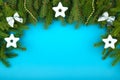 Blue Christmas background with christmas tree branches Royalty Free Stock Photo