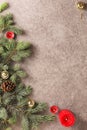 Christmas background with Christmas tree decorated colorful Christmas decorations. top view