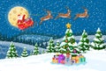 Christmas santa claus rides reindeer sleigh. Royalty Free Stock Photo