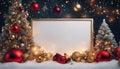 christmas background with christmas tree highly intricately detailed Christmas frame of spruce, red & gold christmas decoration