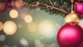 Christmas background with Christmas tree and red baubles on bokeh background Royalty Free Stock Photo