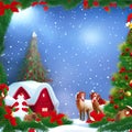 Christmas background with christmas trees and reindeer