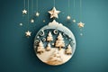 Christmas background with trees and snowflakes. Paper art style. Vector illustration. Generative AI Royalty Free Stock Photo