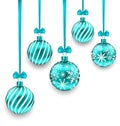 Christmas Background with Turquoise Glassy Balls Royalty Free Stock Photo