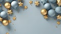 Christmas Background Wallpaper Card with Christmas Tree Spheres and Stars in gold and grey Royalty Free Stock Photo